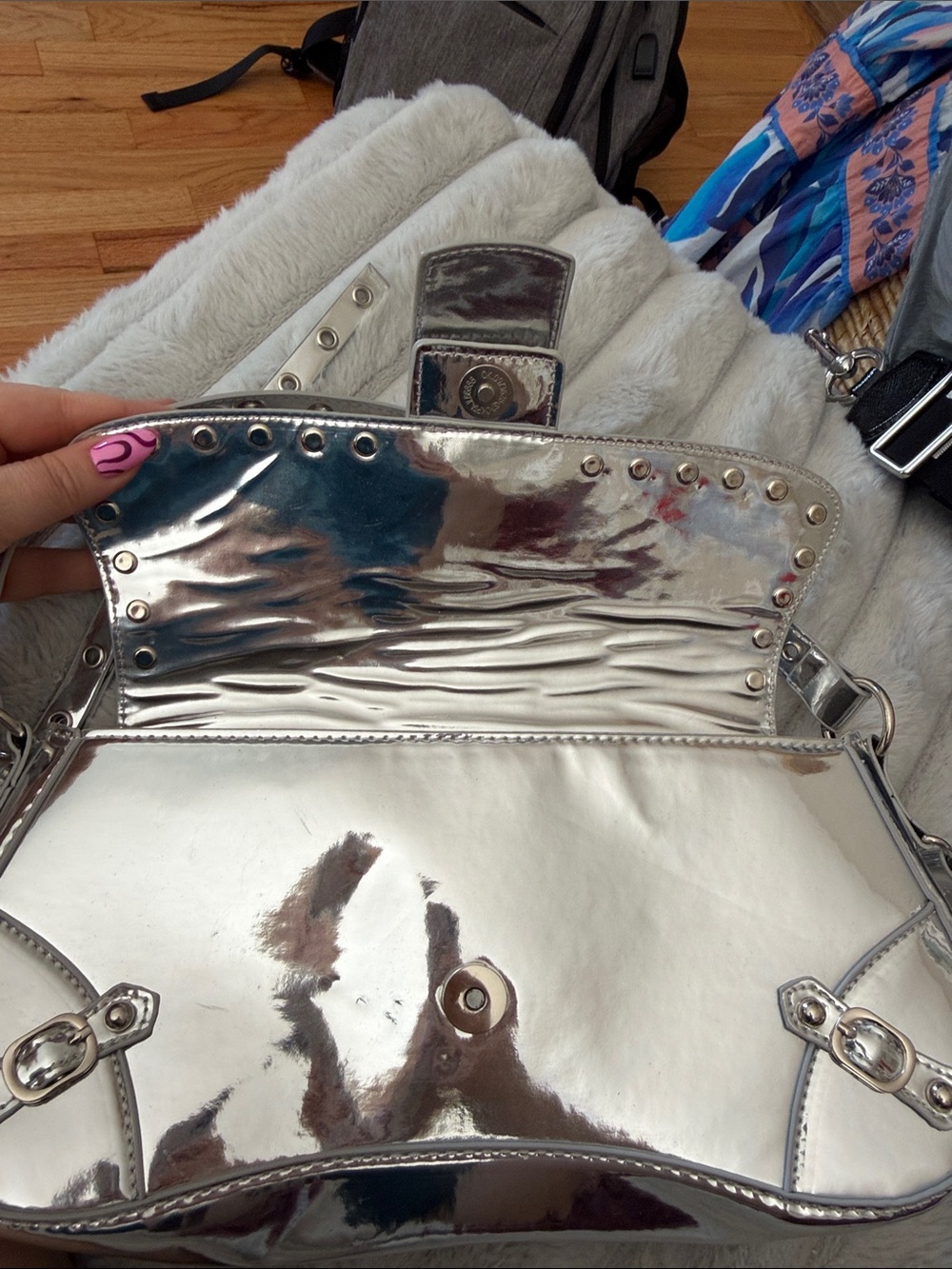 Silver Studded Buckle Shoulder Bag - Picture 3 of 4